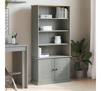 ULUYYUC Libreria in Legno Massello di Pino Grigio Scaffale Salvaspazio 85x35x170 cm con Mensole Ampie Pomelli Metallici per Soggiorno Ingresso Ufficio