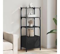 ULUYYUC Libreria Nera a 3 Ripiani in Legno Multistrato con Anta Mobile Salvaspazio 41x30x109,5 cm per Soggiorno Ufficio Ingresso