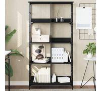 ULUYYUC Libreria Nera in Legno Multistrato e Acciaio 78,5x33x153 cm Scaffale Salvaspazio con 8 Scomparti Stile Industriale per Casa Ufficio Soggiorno