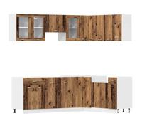 ULUYYUC Lyon - Set di mobili da cucina in legno anticato con frontali in vetro, 178 kg, materiale in legno robusto e facile da pulire, per piccole cucine singole, cucina o mini cucina