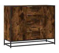 ULUYYUC Madia Cucina Madia Soggiorno Moderna Mobile Basso Soggiorno Entrata Mobile Ingresso Moderno - Credenza Rovere Fumo 92x35x76 cm in Legno Multistrato per Lavanderia Camera Da Letto Ingresso