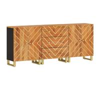 ULUYYUC Madia Cucina Madia Soggiorno Moderna Mobile Cucina Salvaspazio Mobiletto per Cucina - Mobiletti 3pz Marrone e Nero 60x33,5x75 cm Legno Massello Mango per Camera Da Letto Salotto Corridoio