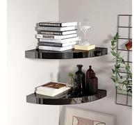 ULUYYUC Mensola Angolare a Parete 2 Pezzi Nero Lucido 35x35x3,8 cm MDF a Nido d'Ape Metallico Sistema Montaggio Invisibile Design Elegante per Libri Decorazioni Casa