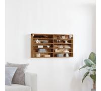 ULUYYUC Mensola da Muro in Legno Massello di Recupero Rustica Marrone Dimensioni 100x8.5x50cm Forma Rettangolare con 8 Ripiani per Mostrare Libri Oggetti in Soggiorno Camera Ufficio