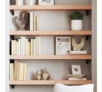 ULUYYUC Mensola da Parete in Legno Massello di Rovere Non Trattato 80x20x6 cm con Bordi Vivi, Scaffale Salvaspazio per Bagno Cucina Soggiorno