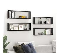 ULUYYUC Mensola Parete 4 Pezzi Cubo Nero Legno Multistrato 80x15x26.5 cm per Soggiorno Bagno Cucina, Set di Mensole da Muro Moderne Salvaspazio per Libri CD Decorazioni