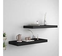 ULUYYUC Mensole a Parete 2 Pezzi Nere, Scaffali da Muro 60x23,5x3,8 cm in MDF con Montaggio Invisibile, per Libri Decorazioni Bagno Cucina