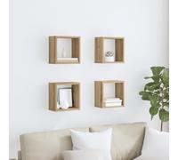 ULUYYUC Mensole a Parete Rovere Artigianale MDF con Impiallacciatura, Set di 4, Colore Marrone, Forma Rettangolare, per Soggiorno, Design Moderno e Salvaspazio