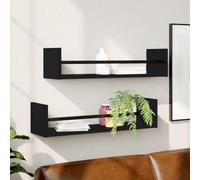 ULUYYUC Mensole da Parete con Aste 2 pz Nere 60x16x14 cm, Scaffale Muro Multifunzionale Robusto per Bagno Cucina Soggiorno