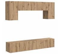 ULUYYUC Mobile per TV, 4 pezzi, in legno di quercia affumicata, 98 x 31 x 29,5 cm, moderna mensola da parete con 6 ante e ripiano regolabile per soggiorno Home Entertainment