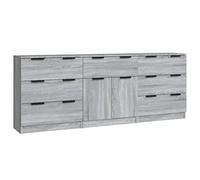 ULUYYUC Mobiletto per Cucina Madia Soggiorno Moderna Mobile Basso Soggiorno Mobiletto da Cucina - Credenze 3 pz Grigio Sonoma in Legno Multistrato per Ufficio Bagno Ingresso Salotto