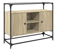 ULUYYUC Mobiletto Soggiorno Madia Soggiorno Moderna Mobile Cucina Salvaspazio Buffet Cucina - Credenza Piano Vetro Rovere Sonoma 98x35x81cm Legno Multistrato per Ufficio Corridoio Bagno Ingresso