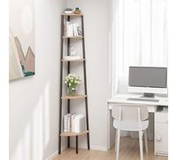 ULUYYUC Scaffale Angolare 5 Livelli Libreria Salvaspazio per Casa Ufficio Soggiorno Bagno Camera Robusto in Acciaio Legno Multistrato Marrone Chiaro Nero 45,5x31,5x180cm