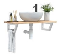 ULUYYUC Scaffale per lavabo da parete, 80 x 40 cm, in legno di acacia, bianco, acciaio, forma trapezoidale, design moderno, portata 100 kg, salvaspazio, per bagno, ospiti, WC e cucina