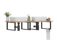 ULUYYUC Scaffale per lavabo in legno di acacia e acciaio, 140 x 60 cm, nero, moderno, salvaspazio, per bagno, WC e corridoio