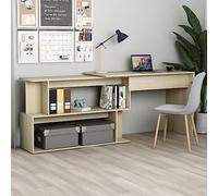 ULUYYUC Scrivania Angolare in Legno Multistrato Rovere Sonoma 200x50x76 cm con Design Girevole e 6 Vani - Scrivania Salvaspazio per Ufficio Piccolo, Studio o Casa