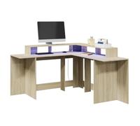 ULUYYUC Scrivania con Luci LED a L in Truciolato Rovere Sonoma 152x152x91cm, Design Angolare Salvaspazio con Cassetti e Illuminazione RGB per Ufficio e Gaming