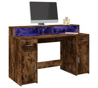 ULUYYUC Scrivania con Luci LED per Ufficio e Gaming, Rovere Fumo 140x55x91 cm, Materiale Multistrato, Ampio Spazio Conservazione e Illuminazione RGB Regolabile per Spazio Lavoro Organizzato
