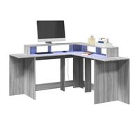 ULUYYUC Scrivania con Luci LED RGB Grigio Sonoma 152x152x91cm in Truciolato Angolare Salvaspazio con Cassetti per Ufficio e Gaming