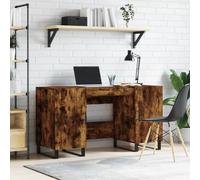 ULUYYUC Scrivania Ufficio Piccola con Ante Rovere Fumo 140x50x75 cm Legno Multistrato Design Industriale Salvaspazio per Studio Camera da Letto Ufficio Domestico