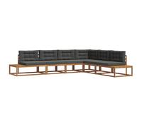 ULUYYUC Set da 6 divani da giardino in legno di acacia | Robusta panca in legno con cuscini spessi e design scanalato per un rapido drenaggio dell'acqua su terrazze e balconi.