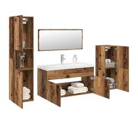 ULUYYUC Set da bagno effetto legno antico 90 x 38,5 x 46 cm di larghezza, mobiletto lavabo con vasca in ceramica, mobile alto e specchio, materiale in legno robusto per spazi piccoli e stretti