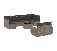 ULUYYUC Set da giardino da 10 pezzi, in polyrattan, grigio, con panca centrale e tavolino da caffè in vetro temperato, design moderno, robusto e durevole, per terrazza, balcone e cortile