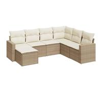 ULUYYUC Set da giardino da 7 pezzi, beige, 62 x 62 x 69 cm, in polyrattan, con vano portaoggetti e cuscini bianco crema, modulare, robusto e durevole, per terrazza, balcone e giardino