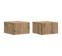 ULUYYUC Set di 2 comodini da parete sospesi con cassetto, consolle da parete in legno per camera da letto e soggiorno, rovere Artisan, 49 x 34,5 x 20 cm