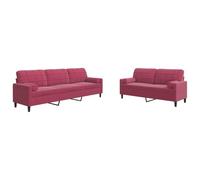 ULUYYUC Set di 2 divani in velluto rosso vinaccia, con divano a 3 posti e 2 posti con cuscini e cuscini per il collo, moderno set da soggiorno con struttura in metallo per comfort e relax