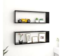 ULUYYUC Set di 2 Mensole a Cubo da Parete Nere Legno Multistrato 80x15x26,5cm per Libri CD Fiori con Design Elegante per Camera Bagno Cucina Soggiorno