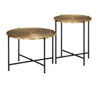 ULUYYUC Set di 2 Tavolini da Soggiorno in Metallo, Ottone e Nero, Tavolino Alto Ø40x45cm e Basso Ø50x35cm, per Salotto Divano Camera Ufficio, Robusto e Multifunzionale