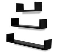 ULUYYUC Set di 3 mensole da parete a forma di U in MDF nero opaco, mensole sospese per libri, DVD e decorazioni, set moderno, 3 misure 60/45/30 cm, con sistema di fissaggio invisibile per la parete