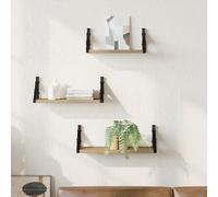 ULUYYUC Set di 3 Mensole da Parete in Legno Rovere Affumicato, Mensole Muro Rettangolari per Soggiorno Camera, Decorazione Parete Salvaspazio