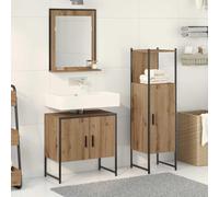 ULUYYUC Set di 3 mobili da bagno in legno marrone, 33 x 33 x 113,5 cm, moderna credenza con specchio e mobiletto per piccoli spazi, armadietto per medicinali da cucina