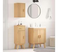 ULUYYUC Set di 3 mobili da bagno in pino massiccio, 114 x 43 x 74 cm, marrone, moderno comò con cassetto e ripiani riciclati, mobili da bagno salvaspazio per piccoli bagni, WC e corridoio