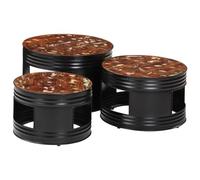 ULUYYUC Set di 3 Tavolini da Bar a Tamburo in Legno Massello di Recupero per Esterno e Interno, Design a Incastro Salvaspazio, Dimensioni Multiple, Nero, per Soggiorno Balcone Giardino