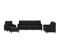 ULUYYUC Set di 4 divani a 3 posti, 2 posti, poltrona e sgabello, elegante divano in velluto nero con cuscino, moderno set per soggiorno, robusto telaio in metallo