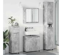 ULUYYUC Set di 4 mobili da bagno, in legno grigio cemento, 60 x 20 x 60 cm, design moderno con mobiletto per lavabo, armadietto a specchio, salvaspazio, per piccoli ospiti, WC