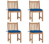 ULUYYUC Set di 4 sedie da giardino in teak massiccio, 50 x 53 x 90 cm, con cuscini in poliestere blu, resistenti alle intemperie e durevoli, per terrazze, balconi, campeggio e salotti
