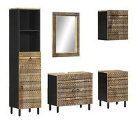 ULUYYUC Set di 5 mobili da bagno in legno massello mango, 62 x 33 x 58 cm, con specchio, design moderno, robusto e durevole per il piccolo bagno degli ospiti