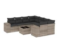 ULUYYUC Set di 9 divani da giardino in polyrattan grigio chiaro, con moduli centrali, braccioli, tavolo da 55 x 55 cm, piano in vetro, per esterni, per terrazza, balcone e giardino