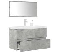 ULUYYUC Set di mobili da bagno, 3 pezzi, grigio cemento, 80 x 38,5 x 45 cm, lavabo in ceramica con specchio e armadio, montaggio a parete, design salvaspazio per piccoli bagni e appartamenti