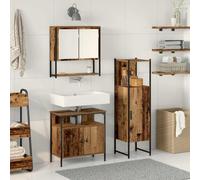 ULUYYUC Set di mobili da bagno, 3 pezzi, in legno marrone, moderna credenza stretta, 33 x 33 x 120,5 cm, con specchio e mobiletto per bagno, corridoio e camera da letto