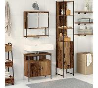 ULUYYUC Set di mobili da bagno, 3 pezzi, in legno vecchio, 33 x 33 x 185 cm, design moderno, cassettiera alta con armadio a specchio e lavabo per piccolo bagno, ospiti, WC e corridoio