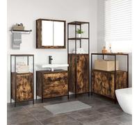 ULUYYUC Set di mobili da bagno, 5 pezzi, marrone, 76,5 x 35 x 95 cm, materiale in legno, specchio piatto, molto spazio, facile da montare, design moderno per WC ospiti piccoli bagni