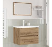 ULUYYUC Set di mobili da bagno, 60 x 38 x 45 cm, in legno di quercia artisana, con lavabo e specchio, cassetto, montaggio a parete per piccoli bagni, mobili da bagno moderni