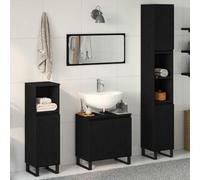ULUYYUC Set di mobili da bagno a parete, 3 pezzi, colore nero, rovere 30 x 30 x 190 cm, con mobiletto per lavabo, design moderno, robusto e salvaspazio, per piccoli bagni e WC degli ospiti