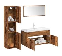 ULUYYUC Set di mobili da bagno effetto legno anticato, 90 x 38,5 x 46 cm, con lavabo e specchio, in legno FSC, design moderno per bagni piccoli e stretti