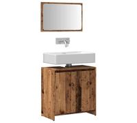ULUYYUC Set di mobili da bagno in legno antico, 60 cm, con specchio, mobiletto in legno e vetro, salvaspazio, robusto armadio per piccoli bagni e WC
